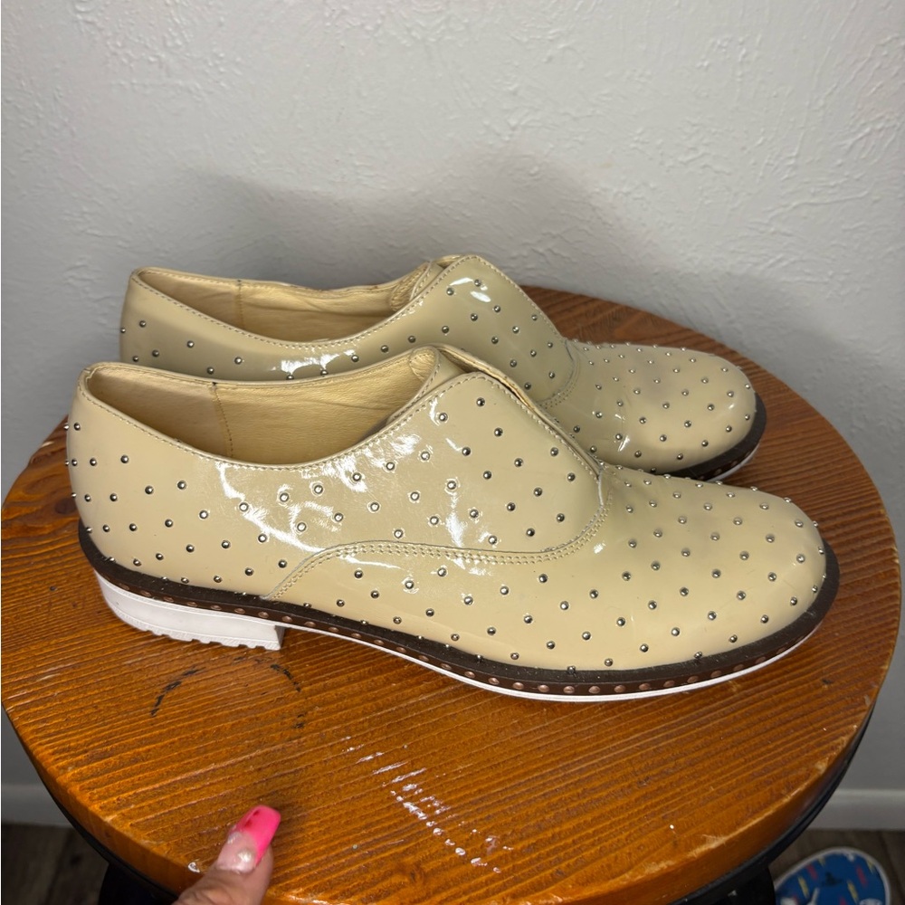 Elegant Beige Studded Loafers